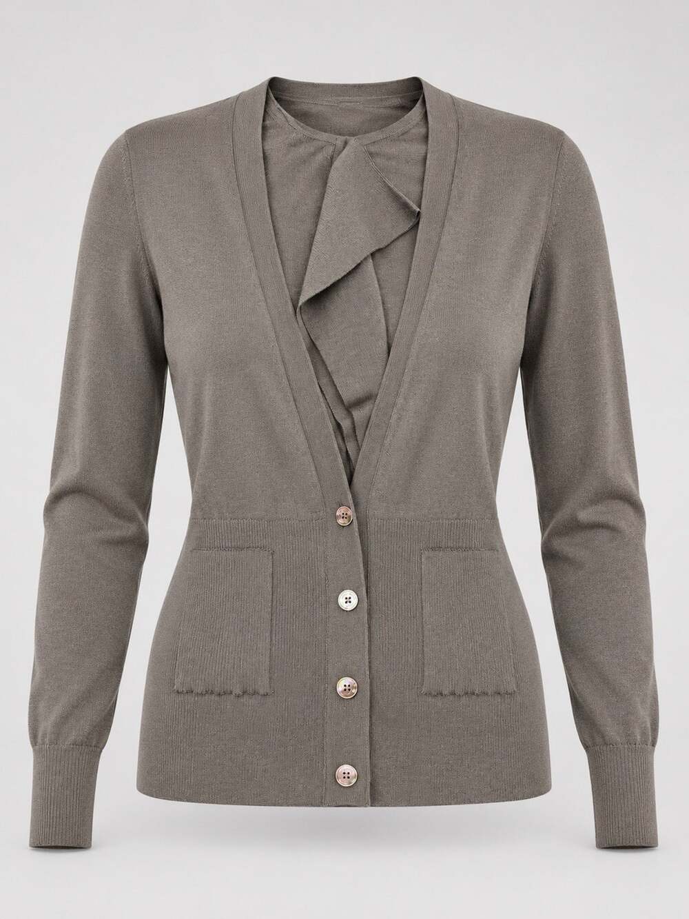 Vintage Hermès Paris Cashmere Silk Twinset Cardigan Sweater Set 40 Taupe
